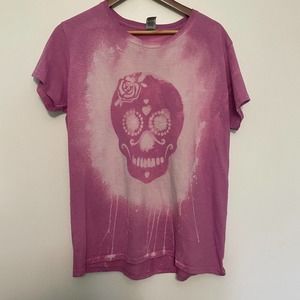 Sugar Skull Bleach Dye tee shirt Womens XL Skeleton head bleached top